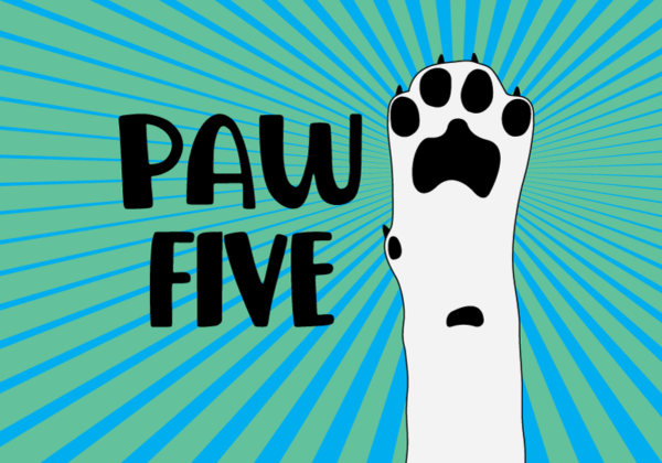 Illustration of dog paw with text Paw Five