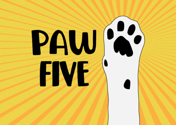 Illustrated cat paw with the words Paw Five